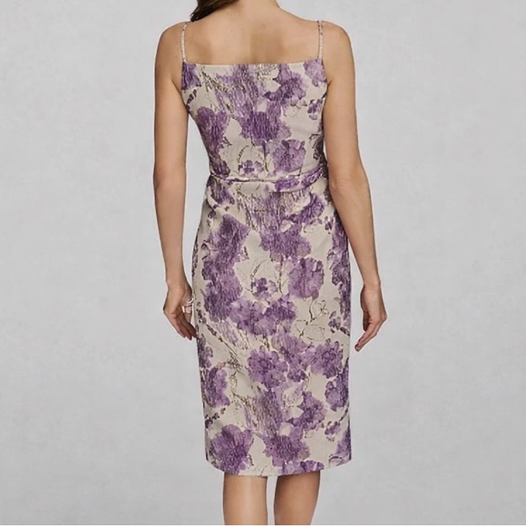 🆕✨DonnaKaran New York Textured Floral Midi Dress Purple Beige Jacquard Size 4,12 - Picture 3 of 16